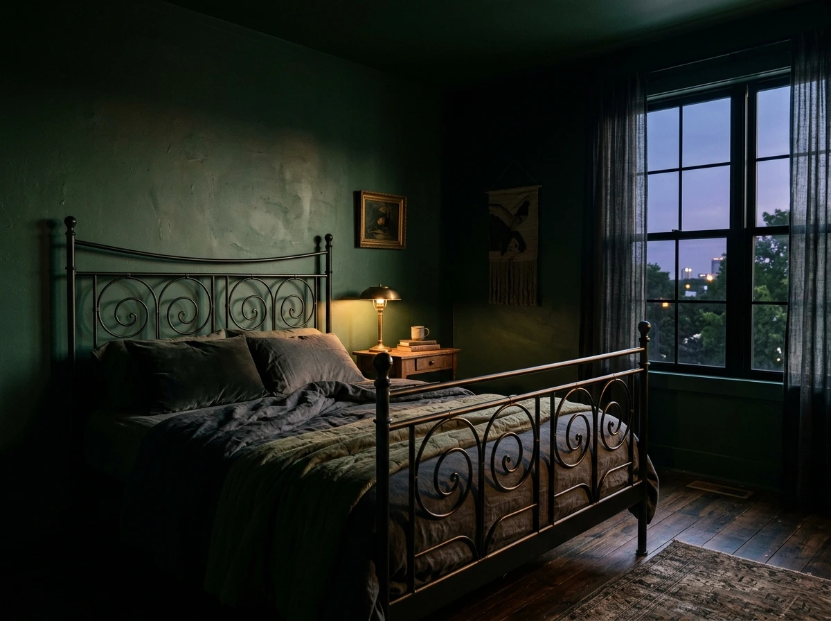 The Wrought Iron Bed Frame That Anchors the Whole Room