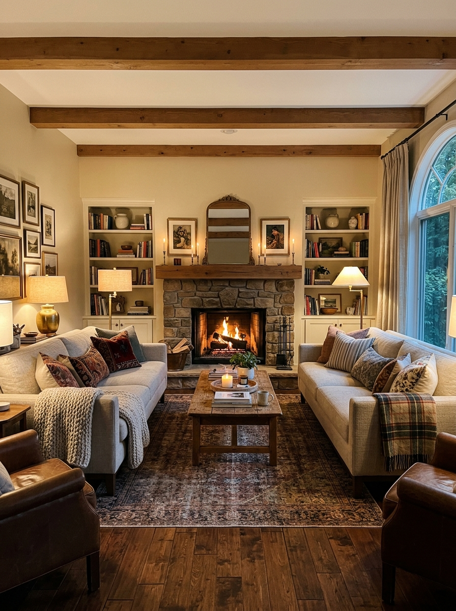 Two Sofas Facing the Fireplace Is a Formal Promise Your Room Has to Keep