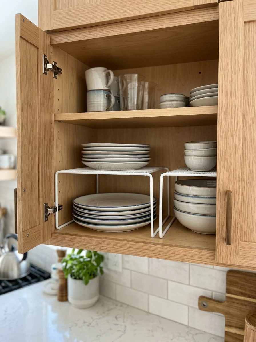 Upper Kitchen Cabinet Organization by Height and Habit