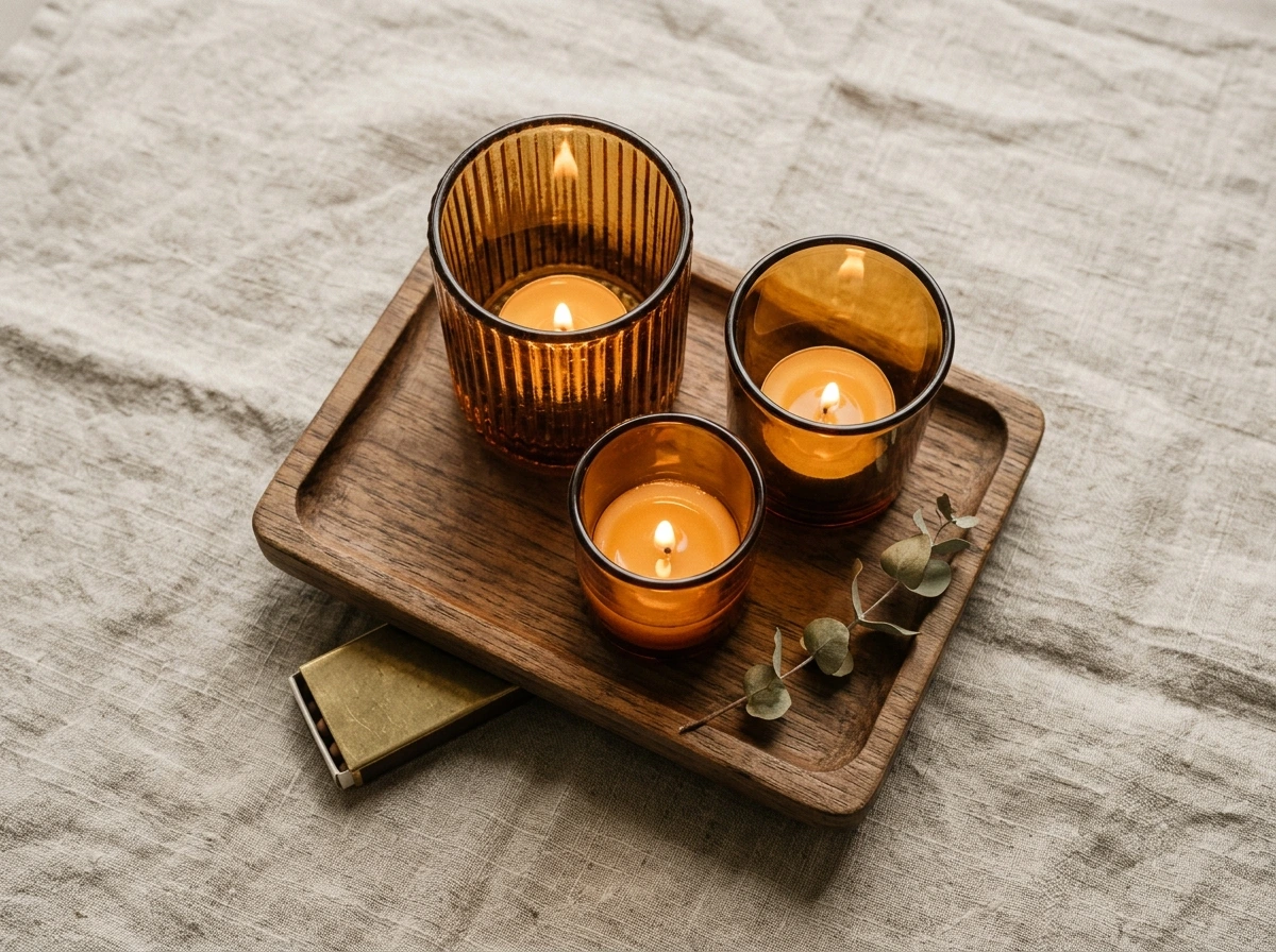 Use Amber Glass Candle Holders Instead of Clutter