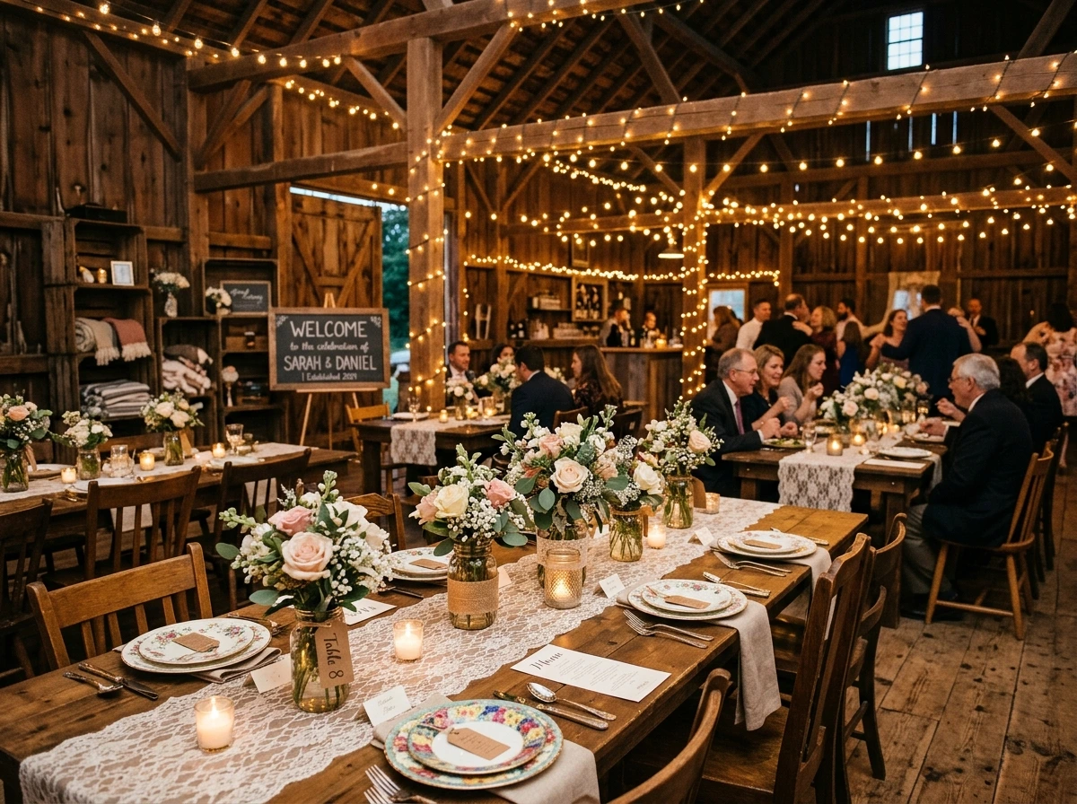 Vintage Farmhouse: Mason Jars, Lace, and Wood Tones
