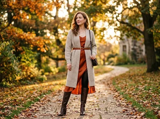 What to Wear When Fall Layering Means a Cardigan Over a Slip Dress