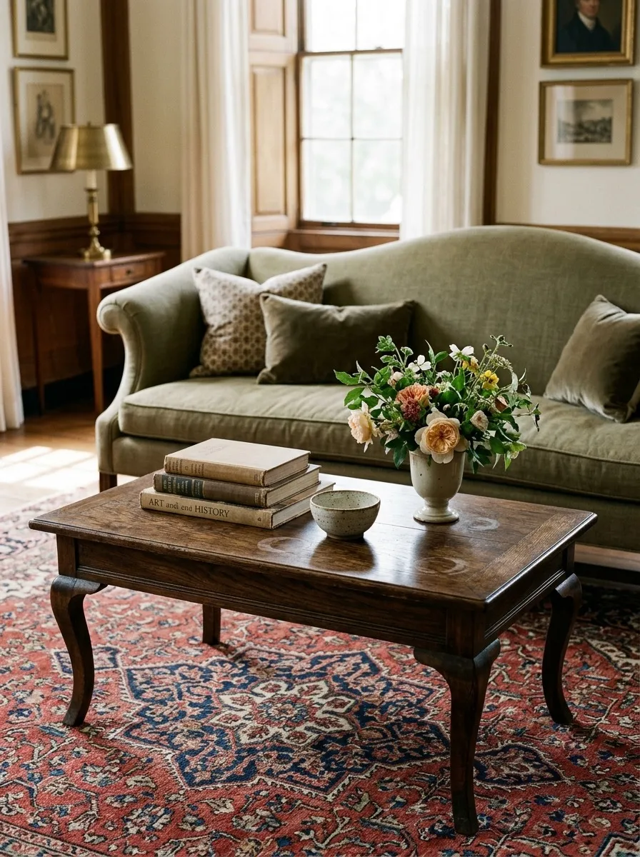 A Coffee Table Is Where a Traditional Living Room Keeps Its Receipts