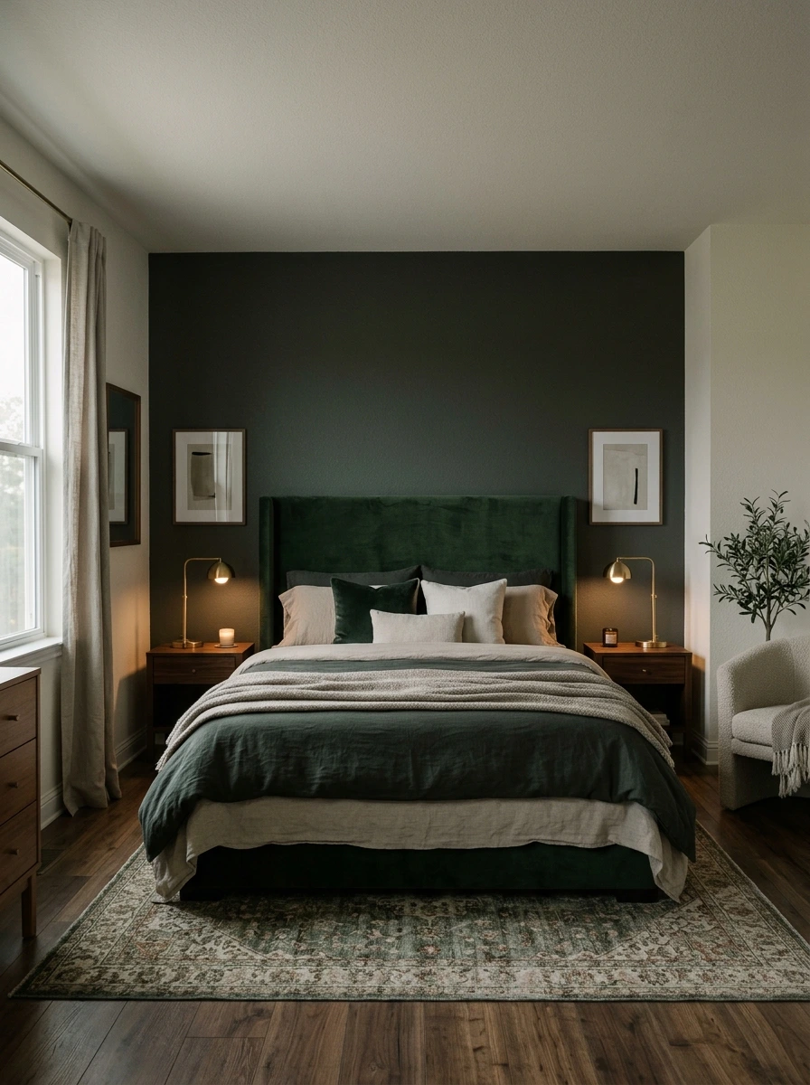 A Dark Moody Bedroom Headboard Wall With a Boarding House Past