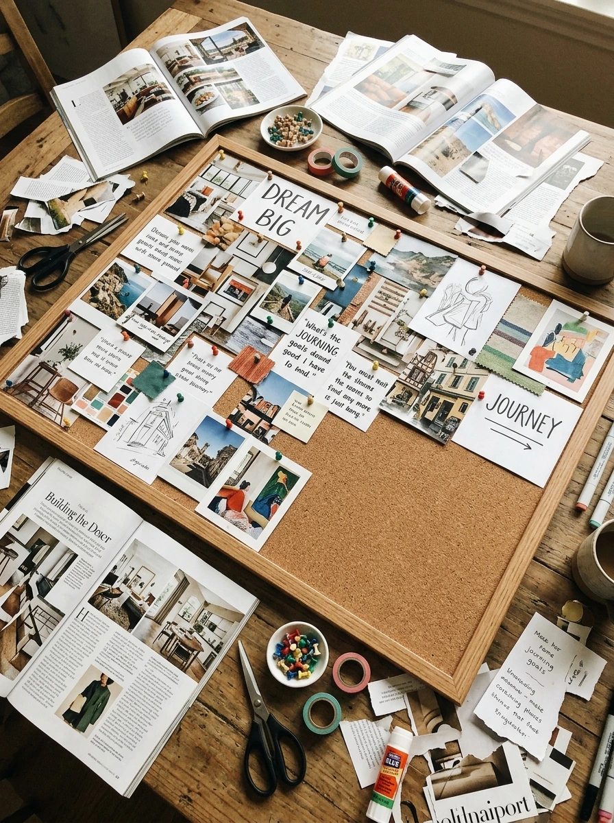 A Physical Vision Board on Cork or Foam That Stays Visible and Keeps Evolving