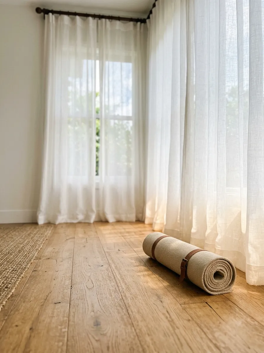 Before: Curtains Left Behind by the Previous Tenant. After: Sheer Panels That Transform the Light