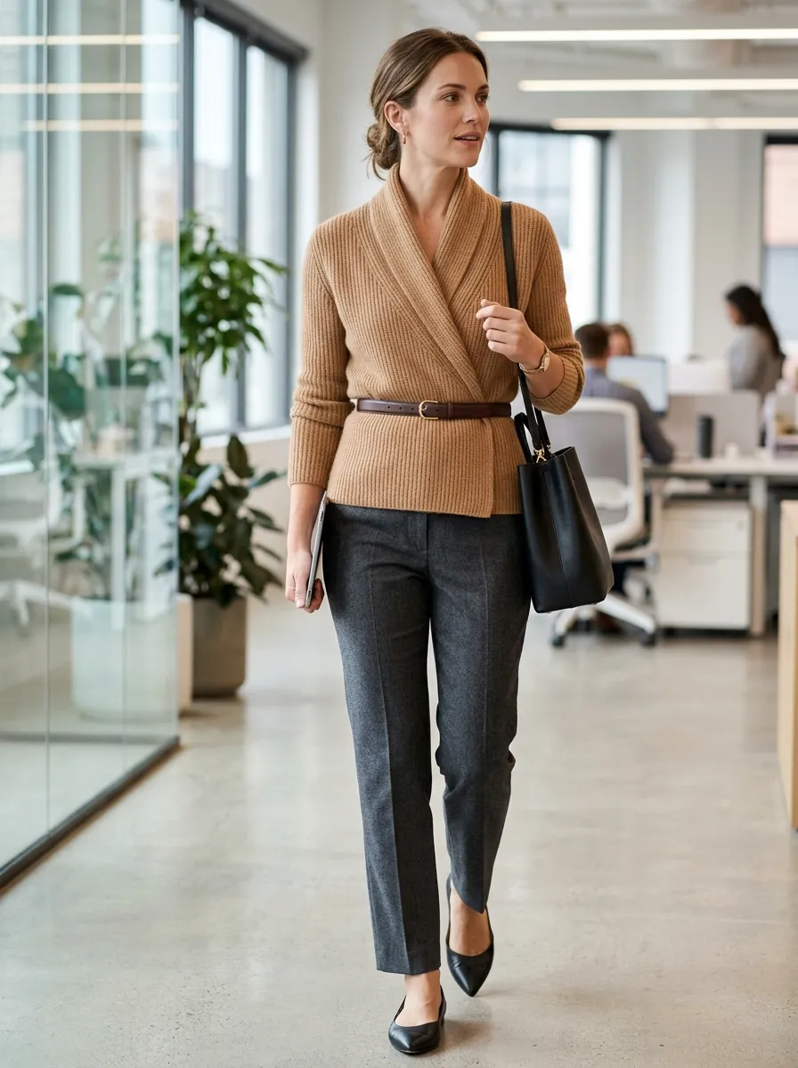 Belted Cardigan Trousers: Office Ready
