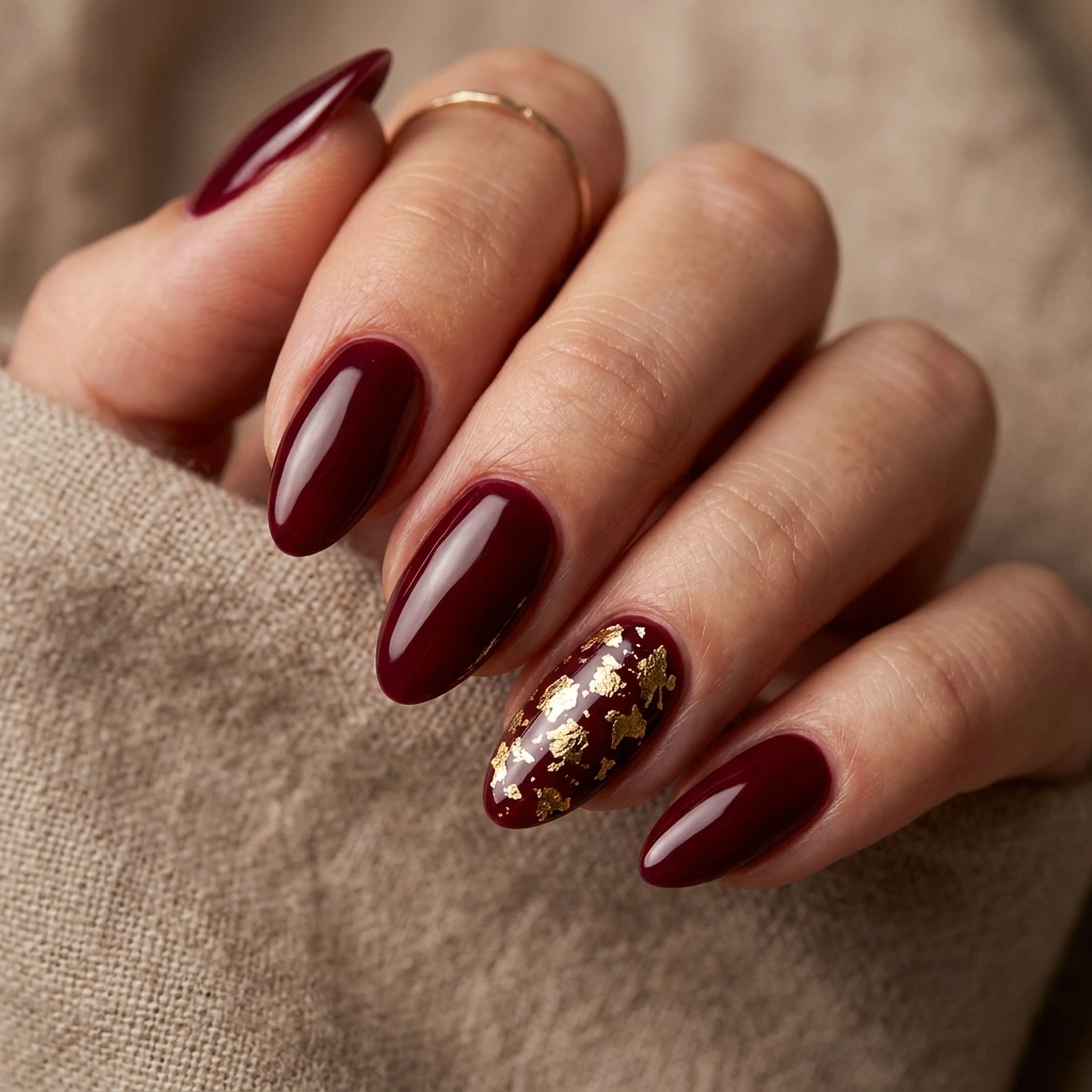 Burgundy With Gold Leaf Detail