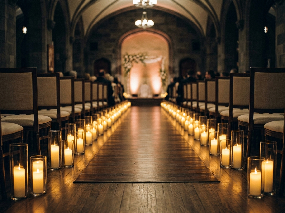 Candle-Lined Aisle for Candlelit Wedding Decor (Call Time: After the Fire Marshal's Walk-Through)