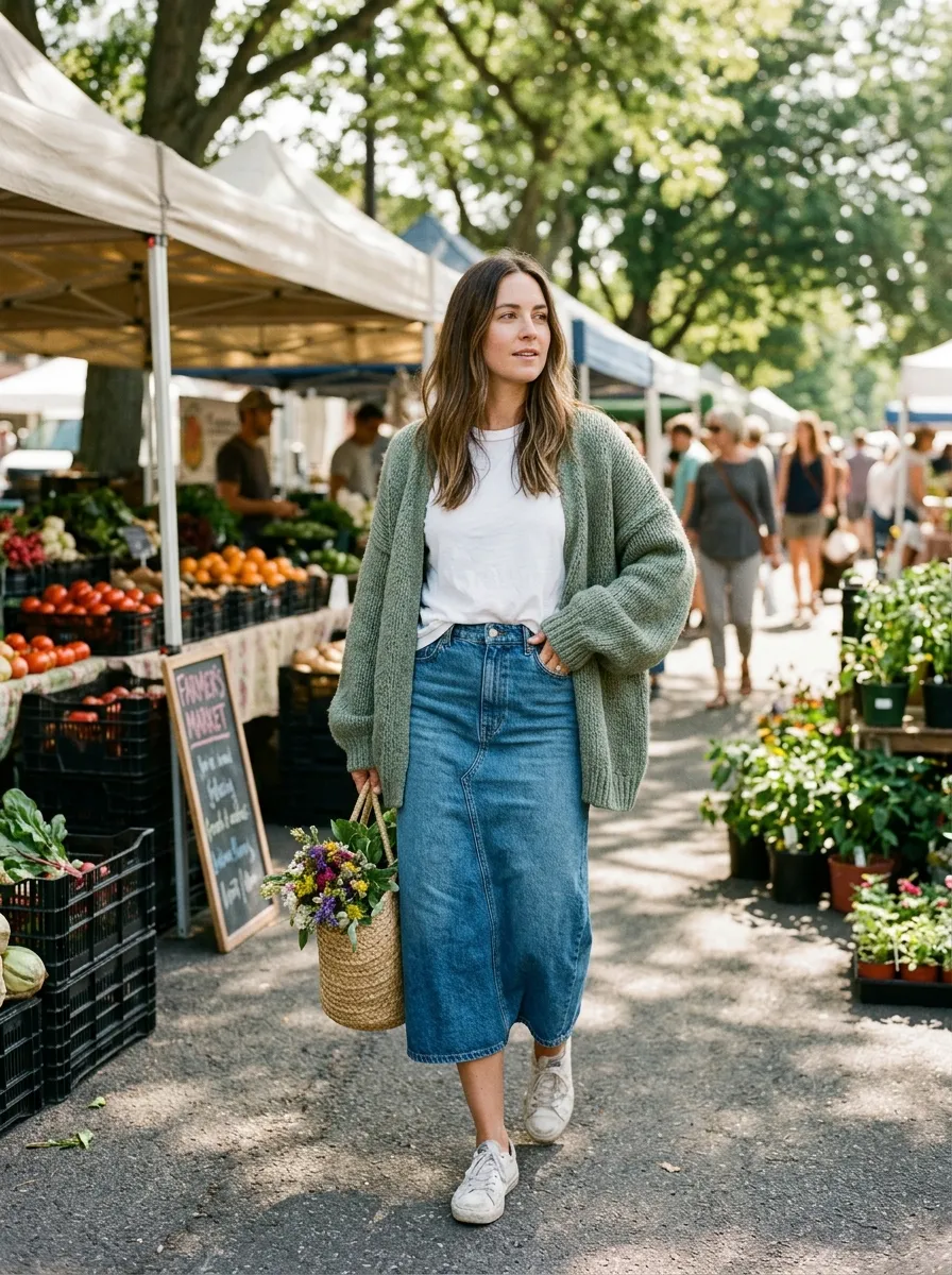 Cardigan and Midi Skirt Casual