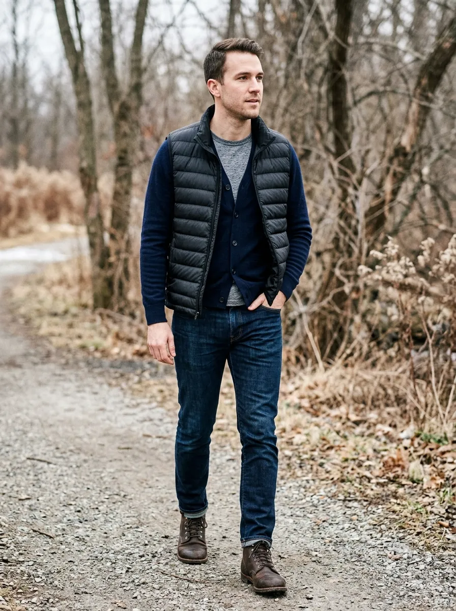 Cardigan and Puffer Vest Winter