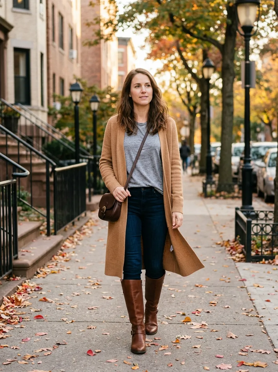 Cardigan and Skinny Jeans Boots