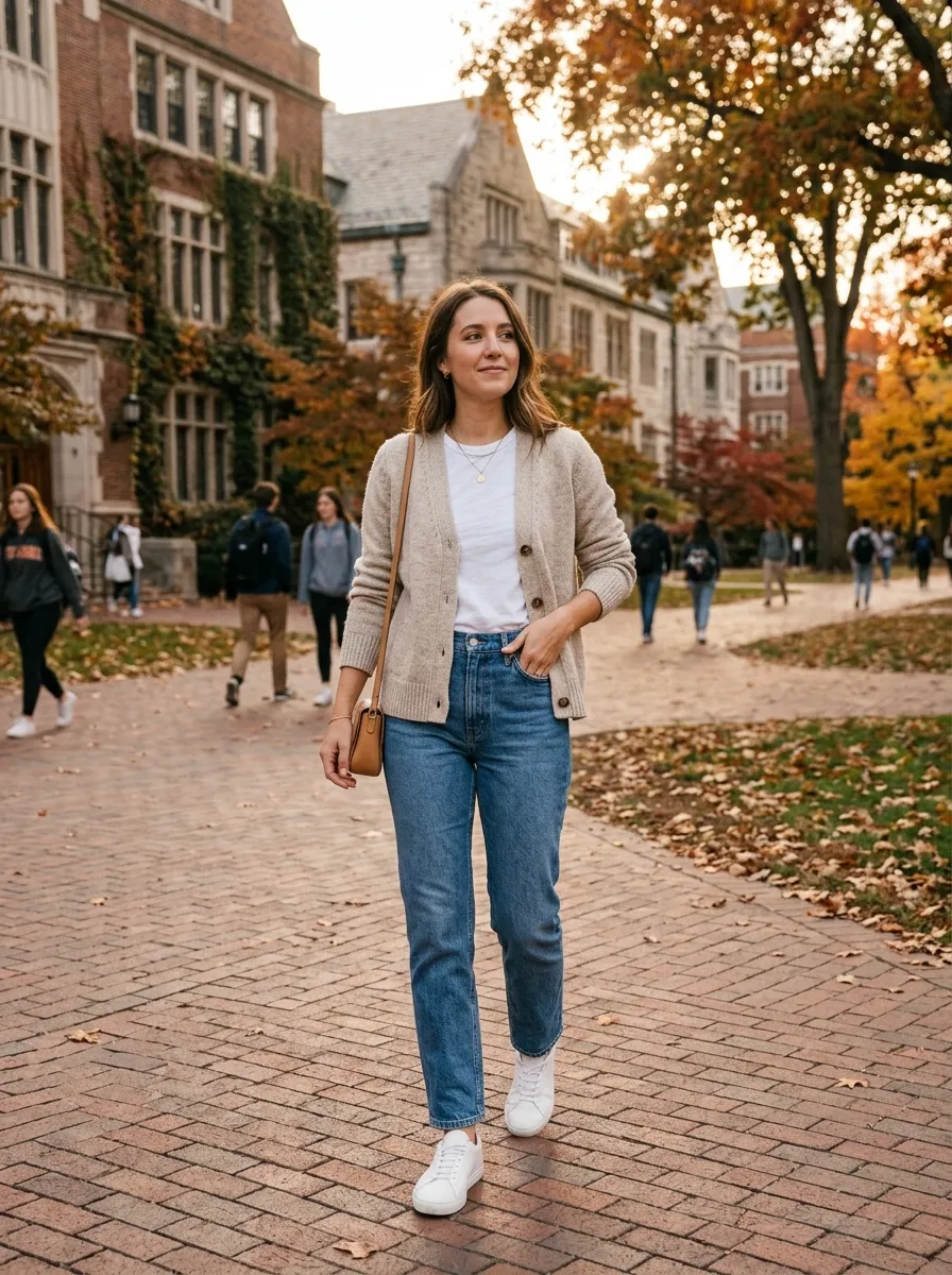Cardigan and Straight Leg Jeans