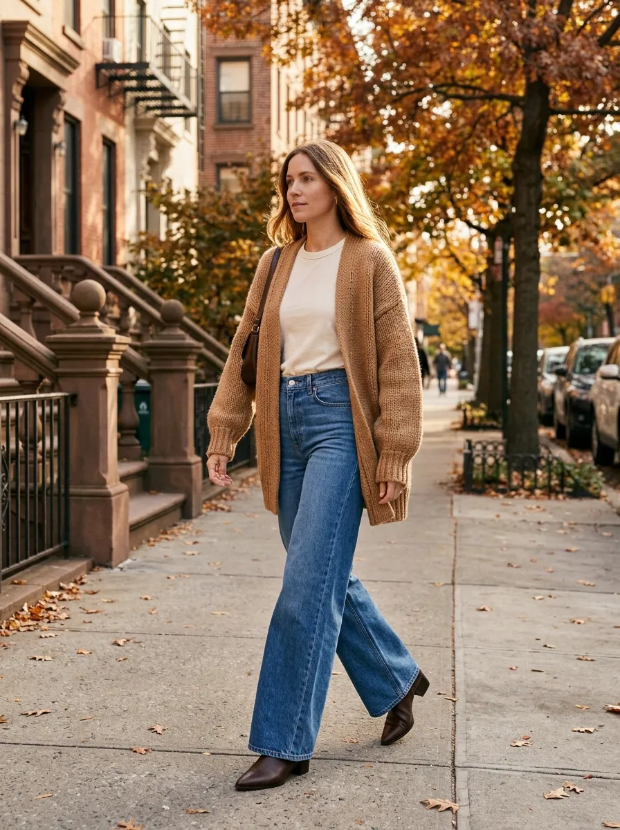 Cardigan and Wide Leg Jeans