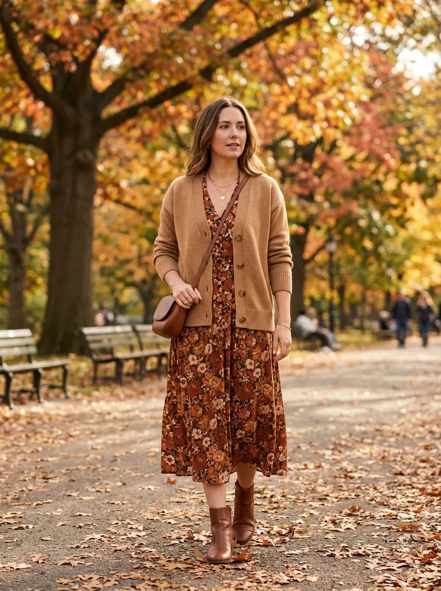 Cardigan Over Floral Dress Fall