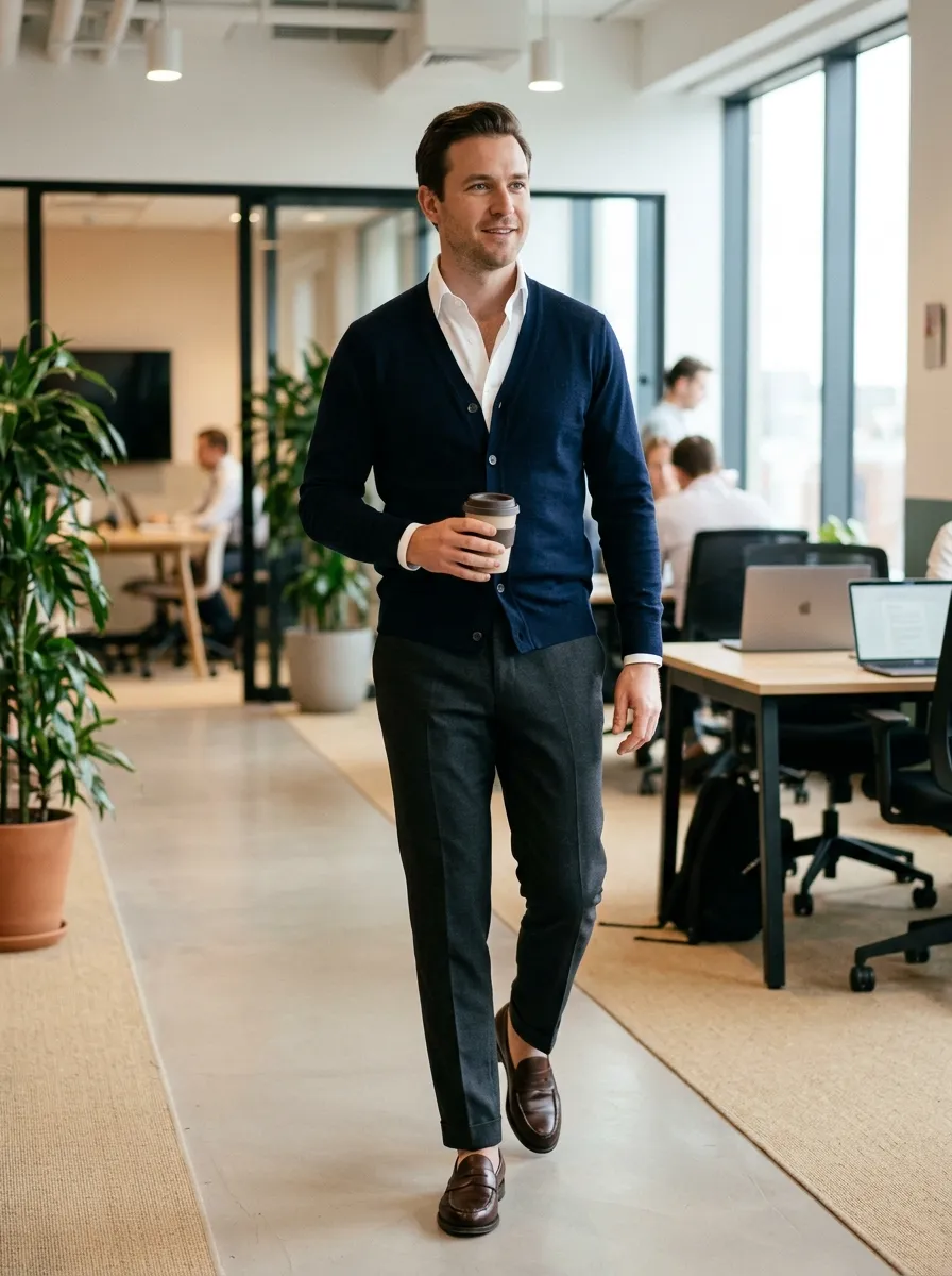 Cardigan Over Shirt: Smart Casual