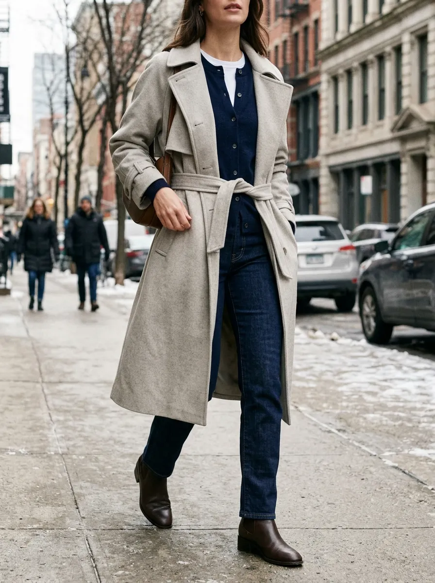 Cardigan Under Trench Coat Layer