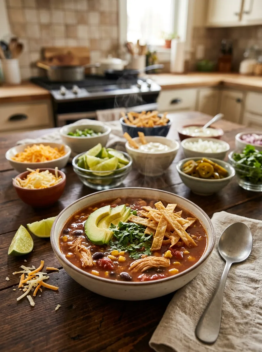 Chicken Tortilla Soup for a Cold Weather Crowd That Takes Its Toppings Seriously