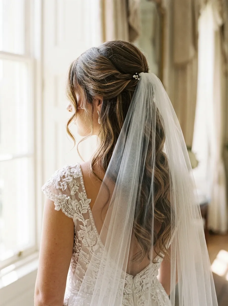 Classic Half Up With Veil