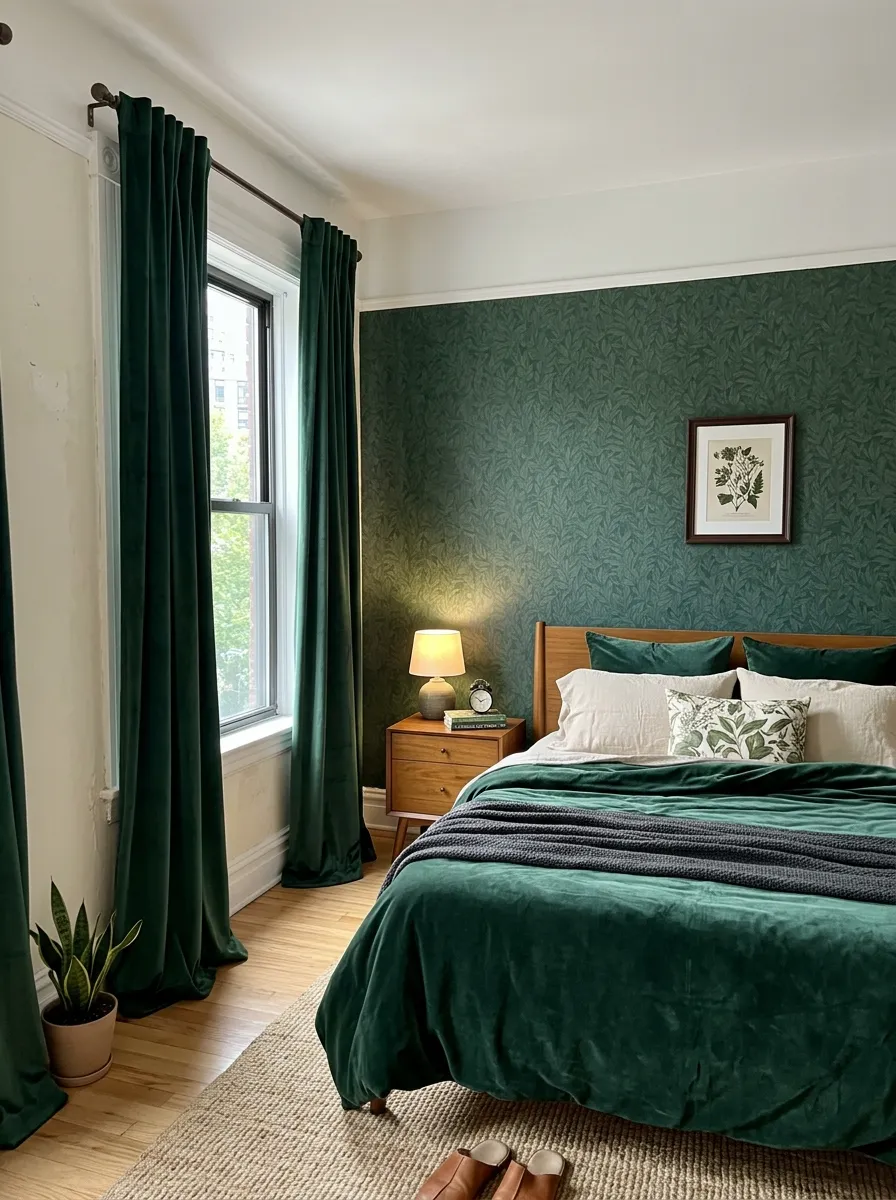 Dark Green Bedroom in a Rental: The No-Paint Approach That Still Works