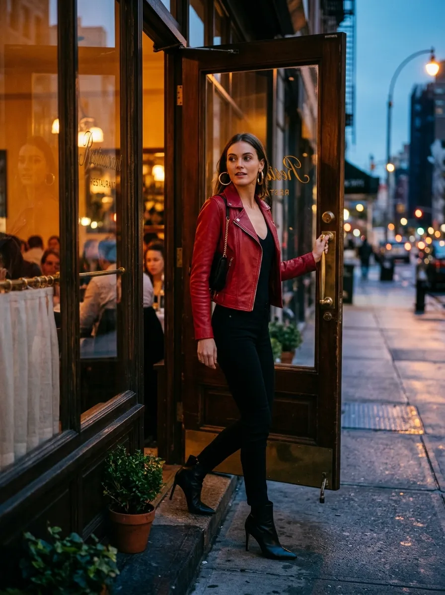 Date Night Red Leather Jacket Outfit