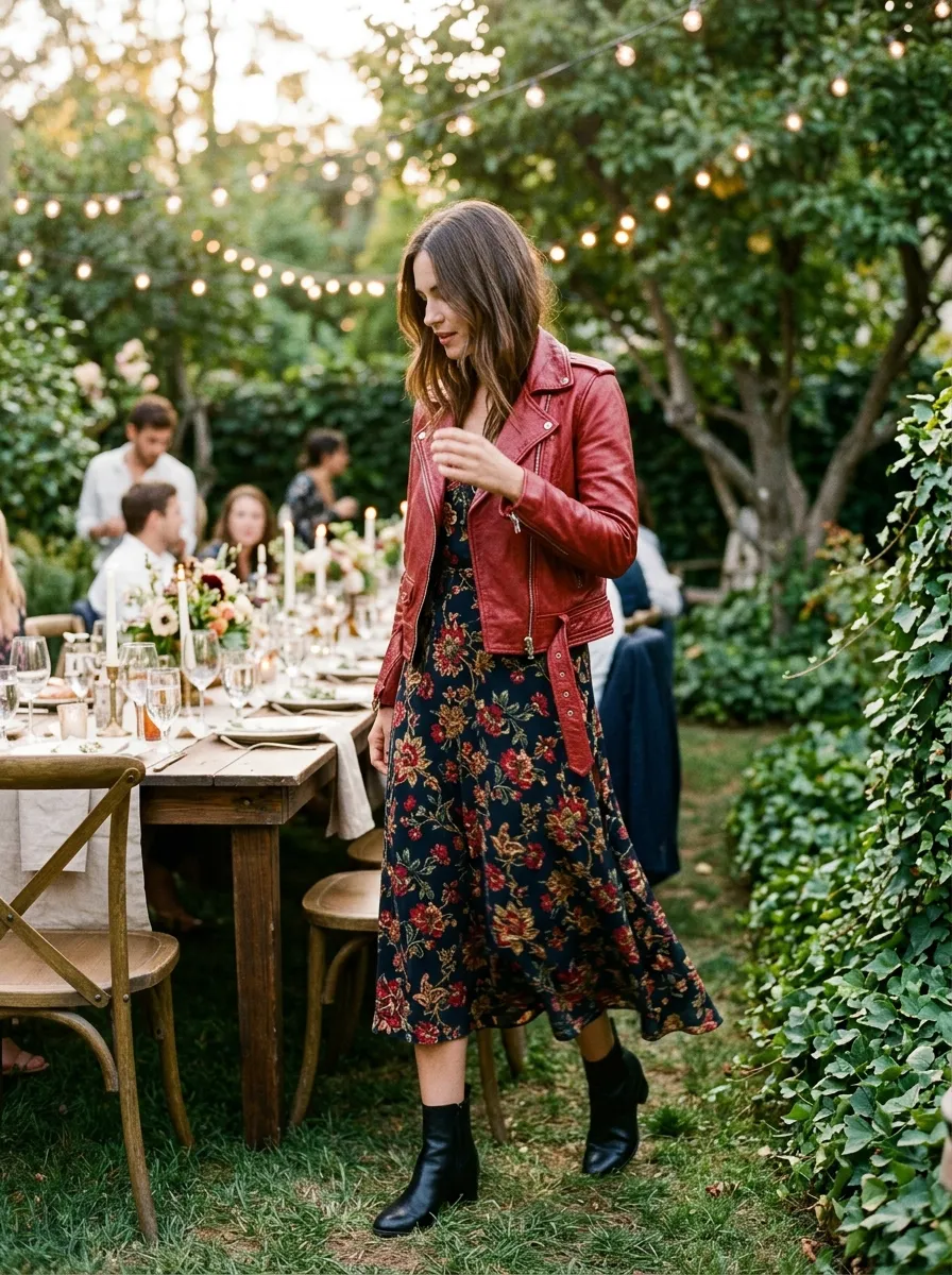 Floral Dress Meets Red Jacket
