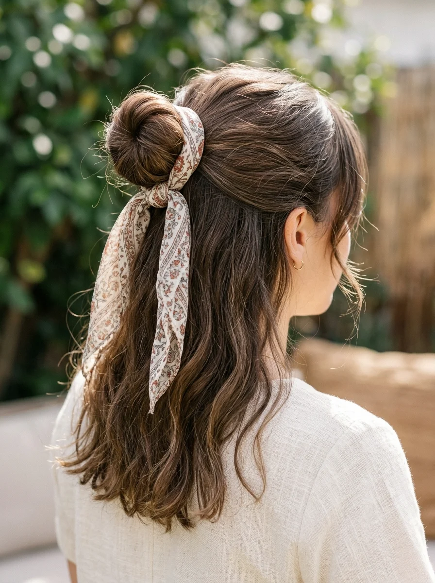 Half Bun Scarf Style
