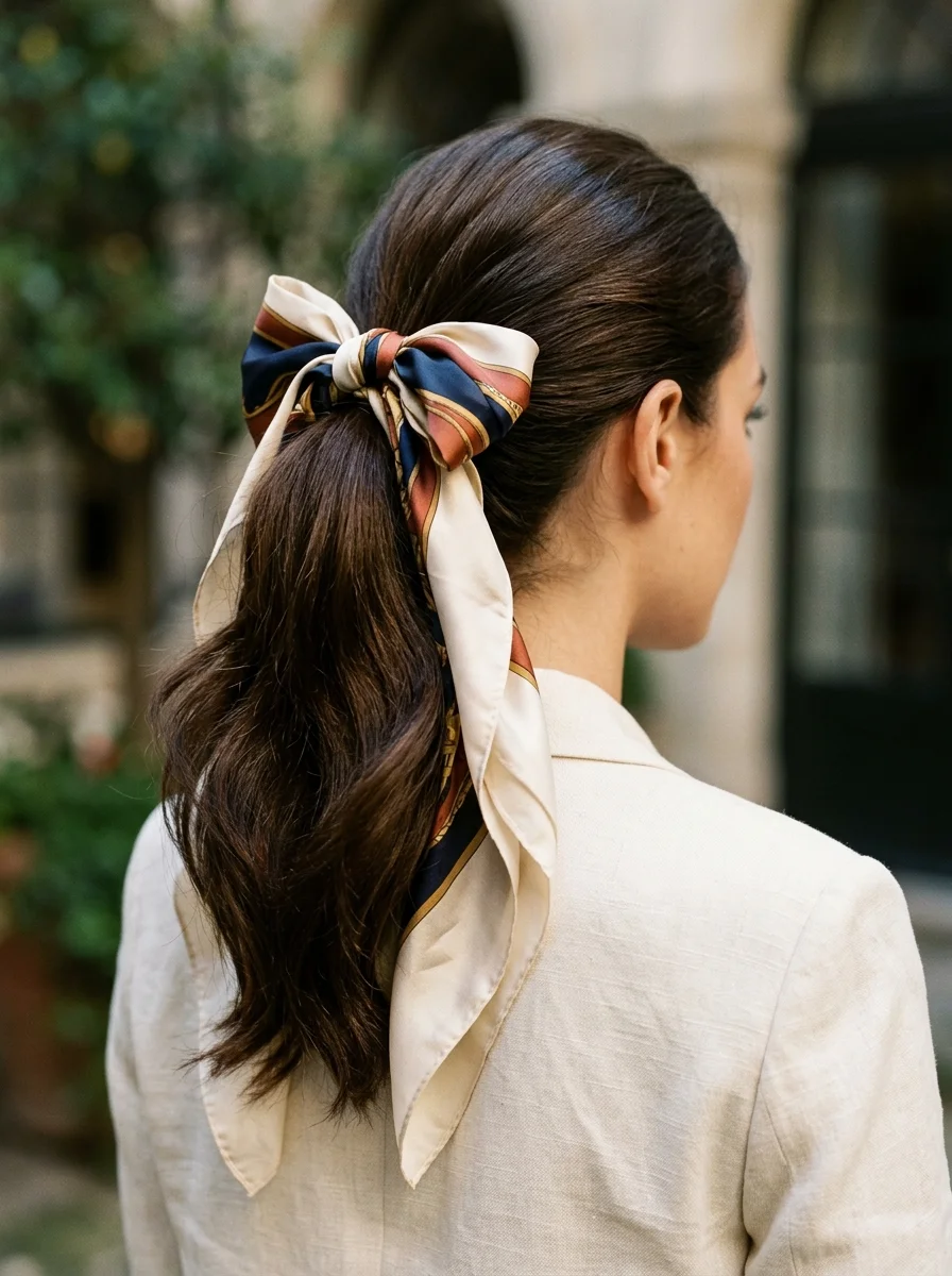 High Pony With Scarf Bow