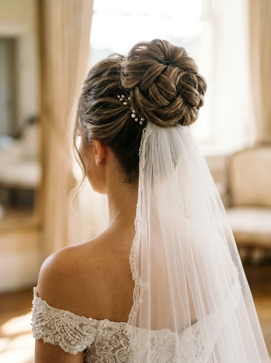 High Updo With Veil Underneath