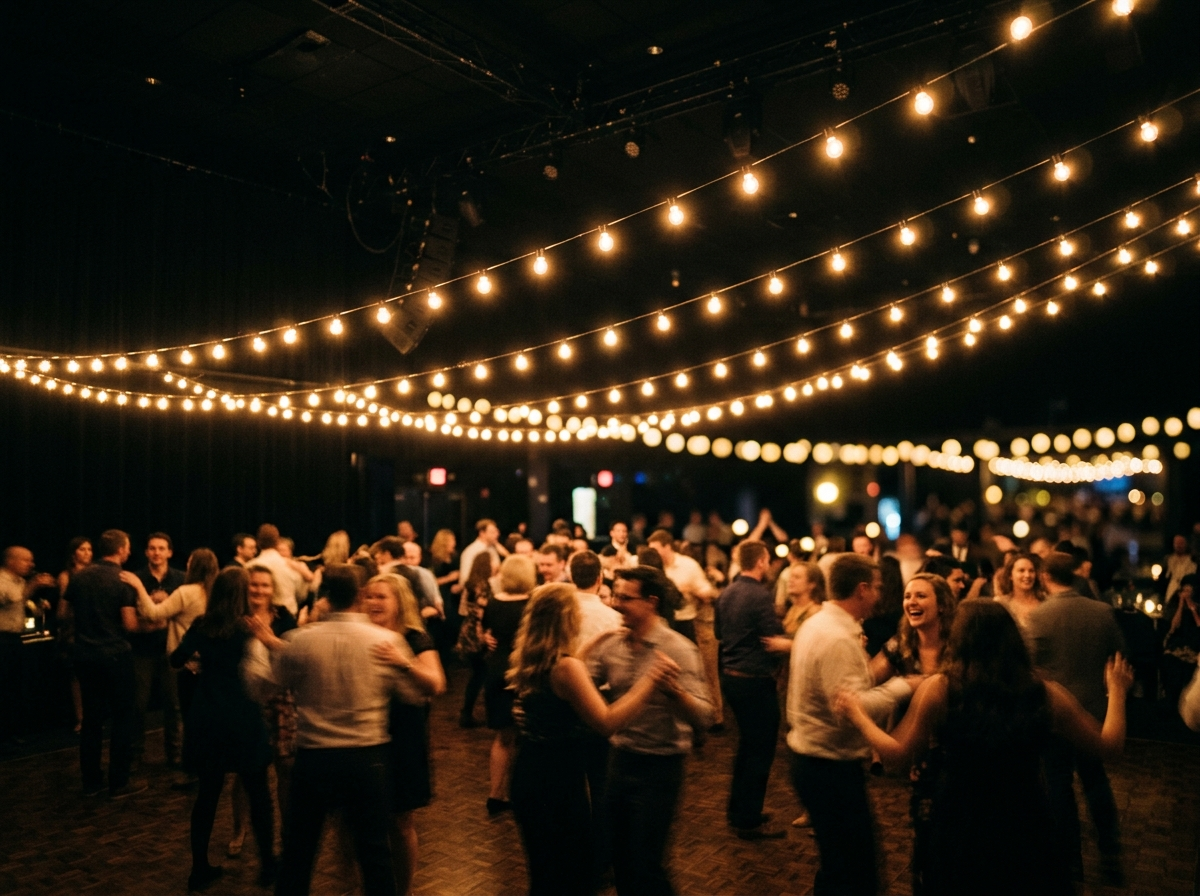 Hold the String Light Canopy Until the Dance Floor Is Laid