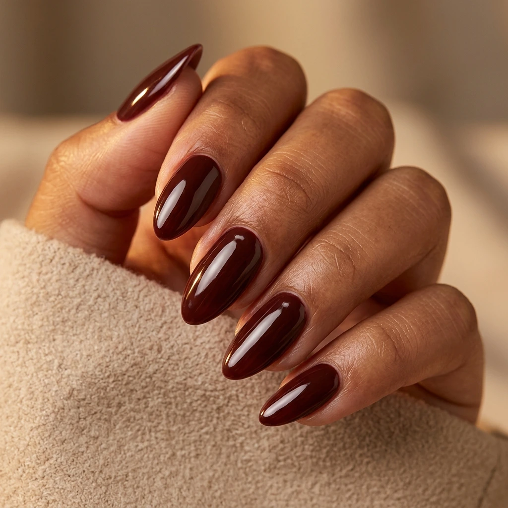 Maroon Nails, Almond Shape