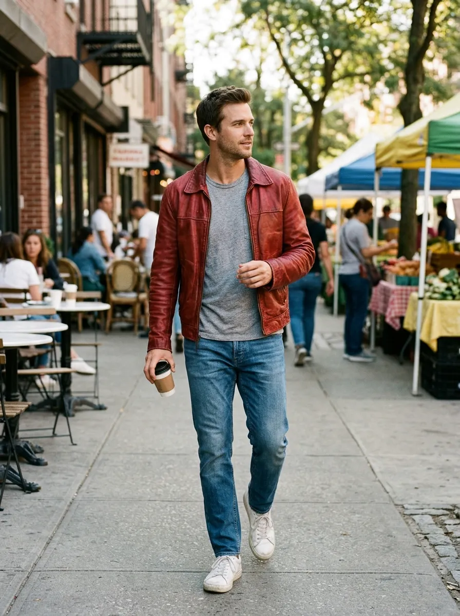 Men's Red Leather: Casual Done