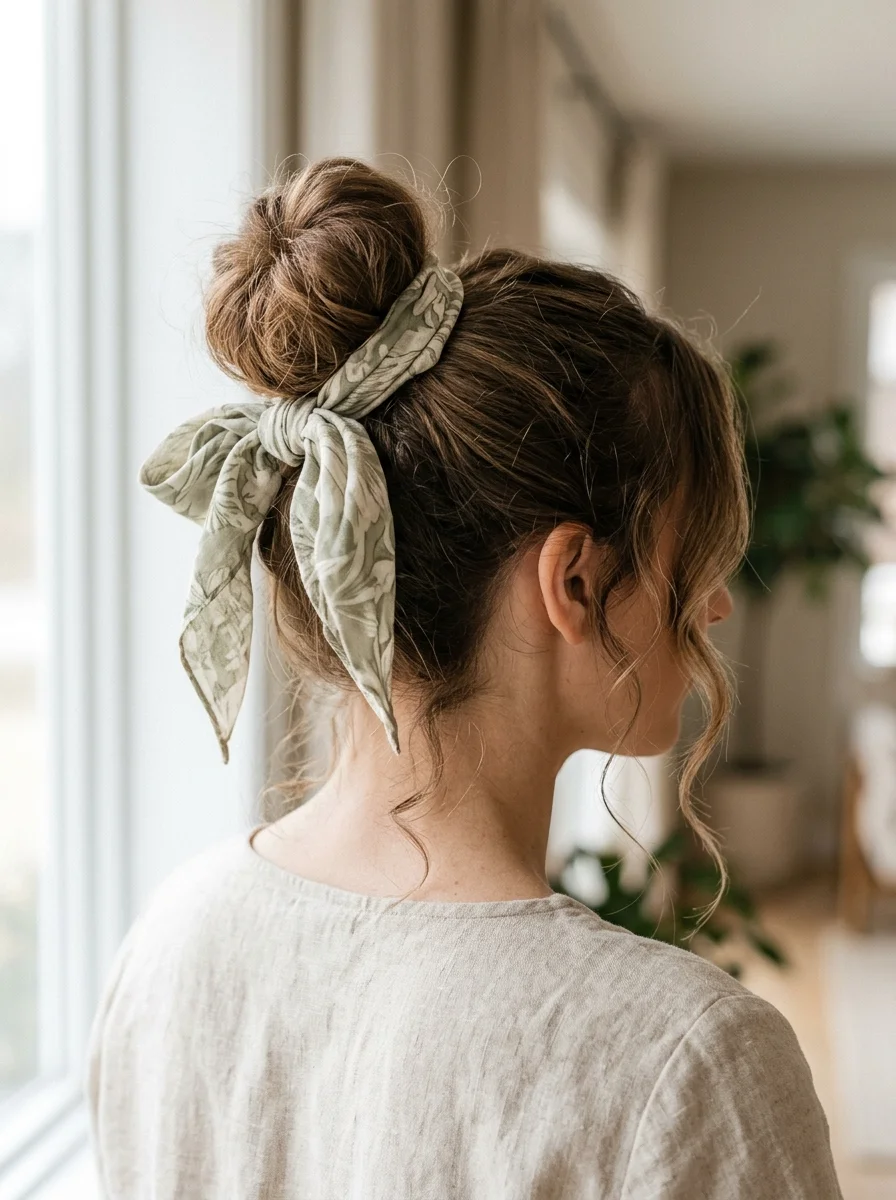 Messy Bun With Scarf Bow
