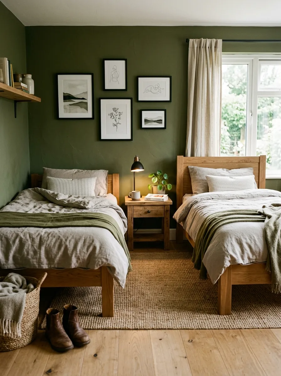Olive Green for a Gender-Neutral or Shared Bedroom