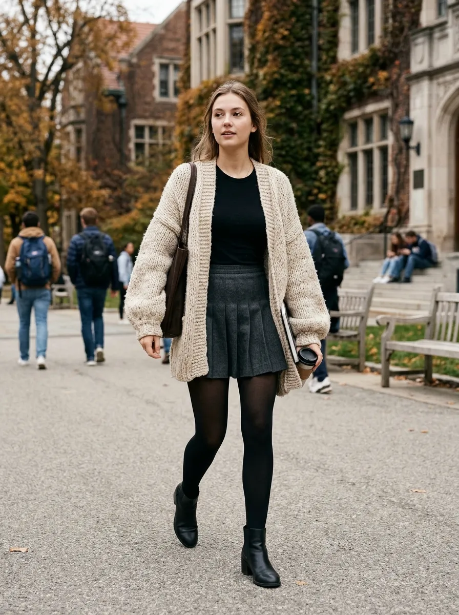Oversized Cardigan Mini Skirt Contrast