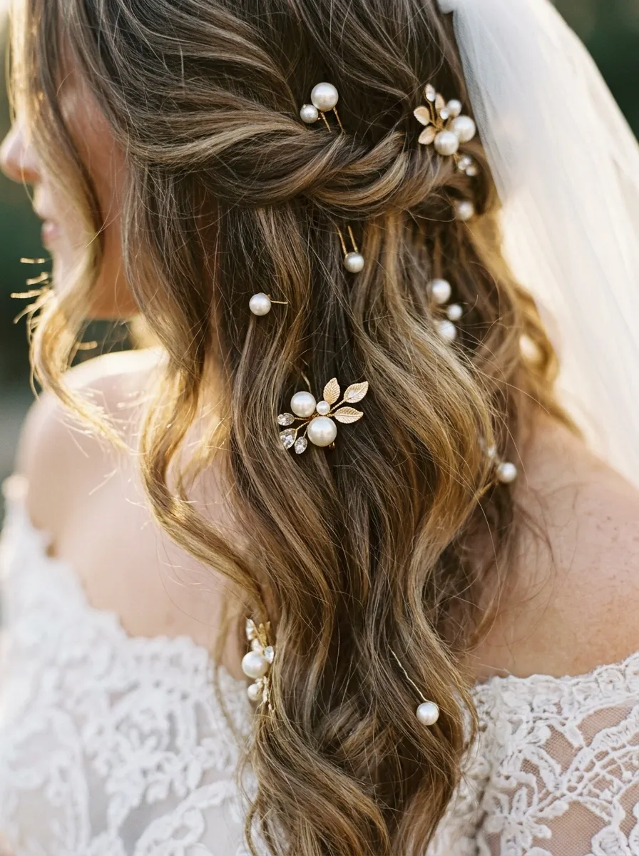 Pearl Pins Through Loose Waves