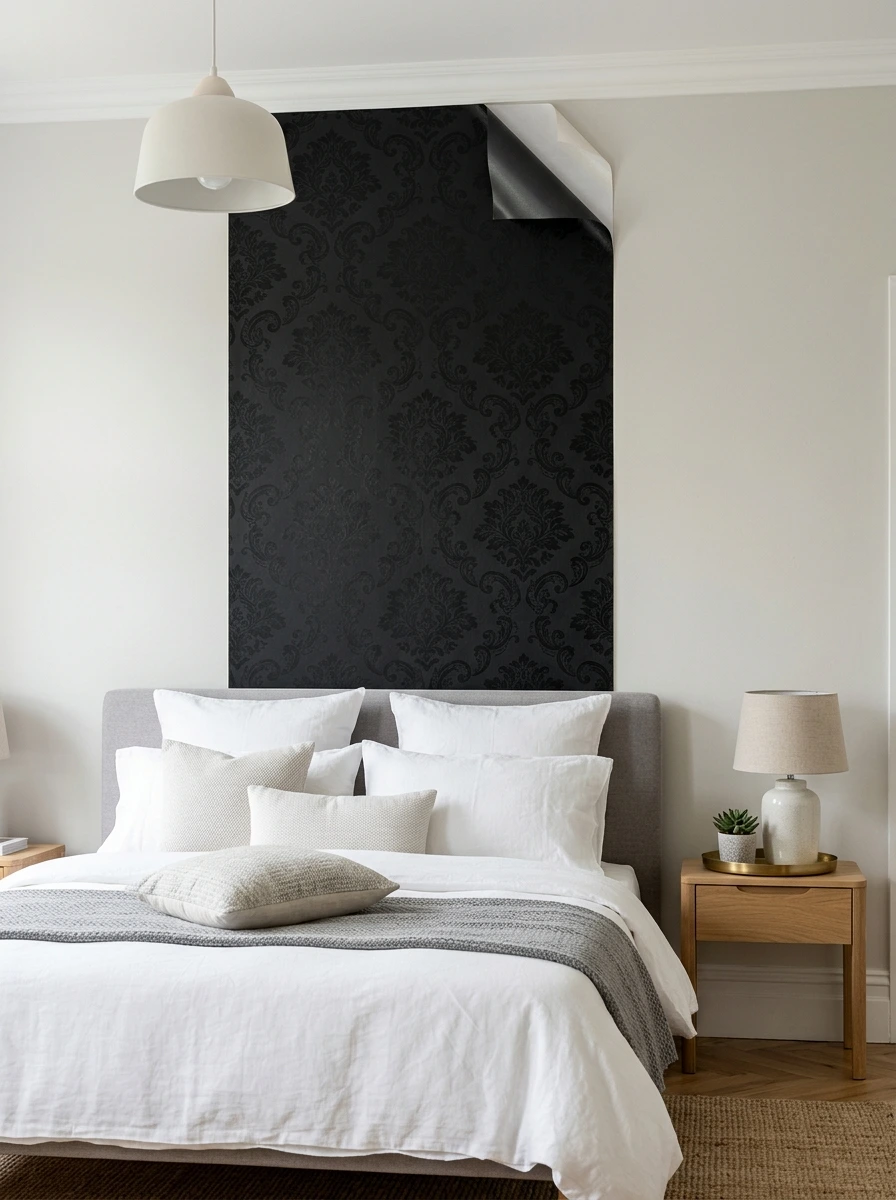 Peel-and-Stick Black Wallpaper Panels, Halloween Bedroom Ideas With a Renter's Past
