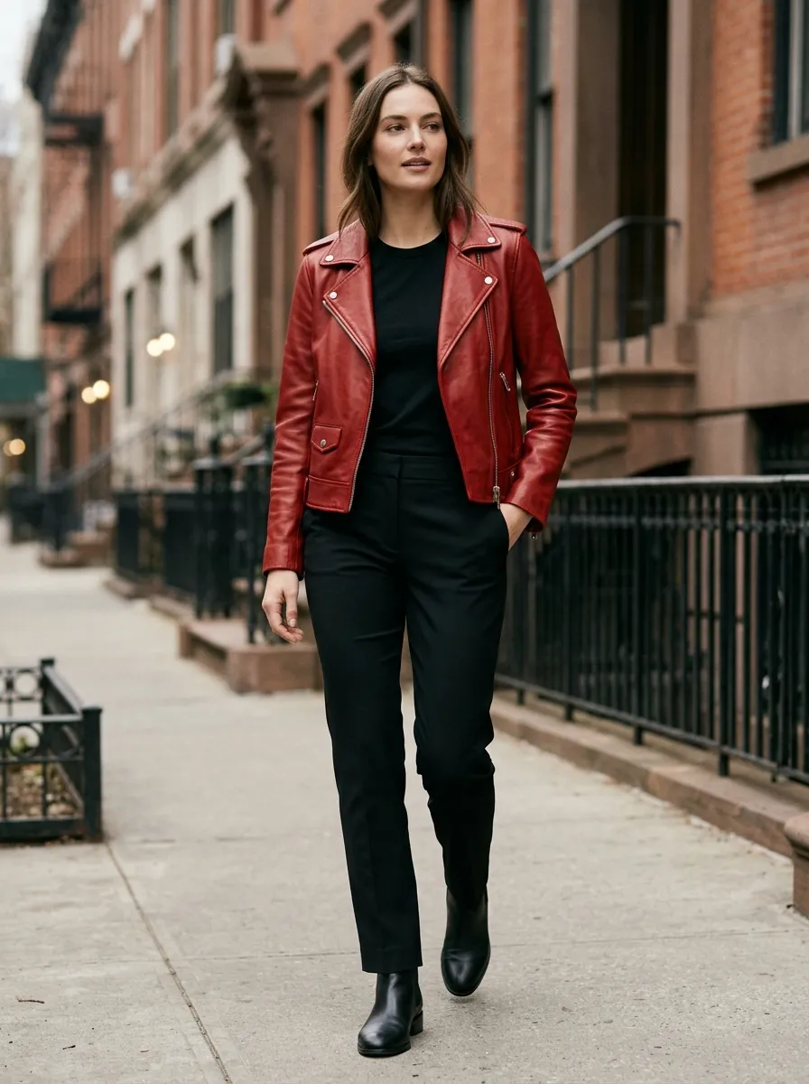 Red Leather Jacket Outfit: All Black