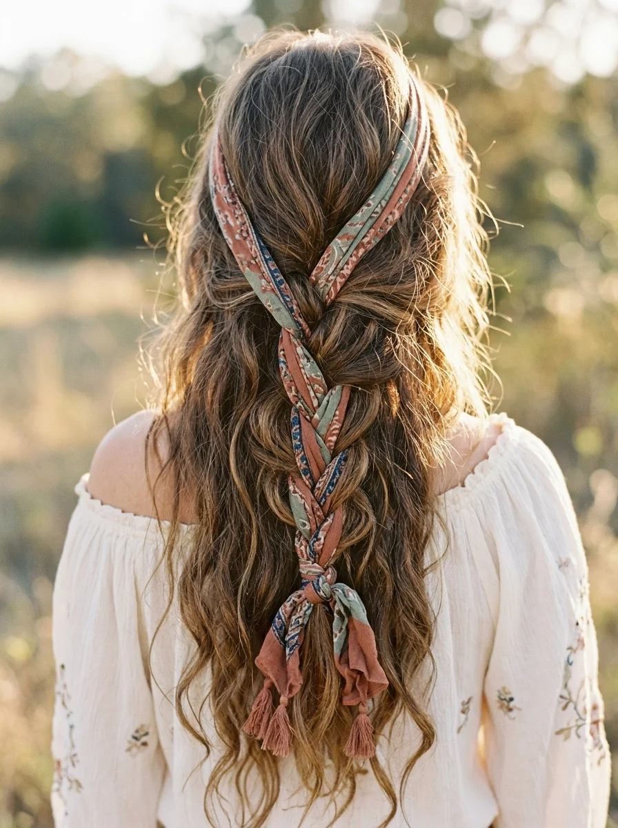Scarf Woven Into Braids