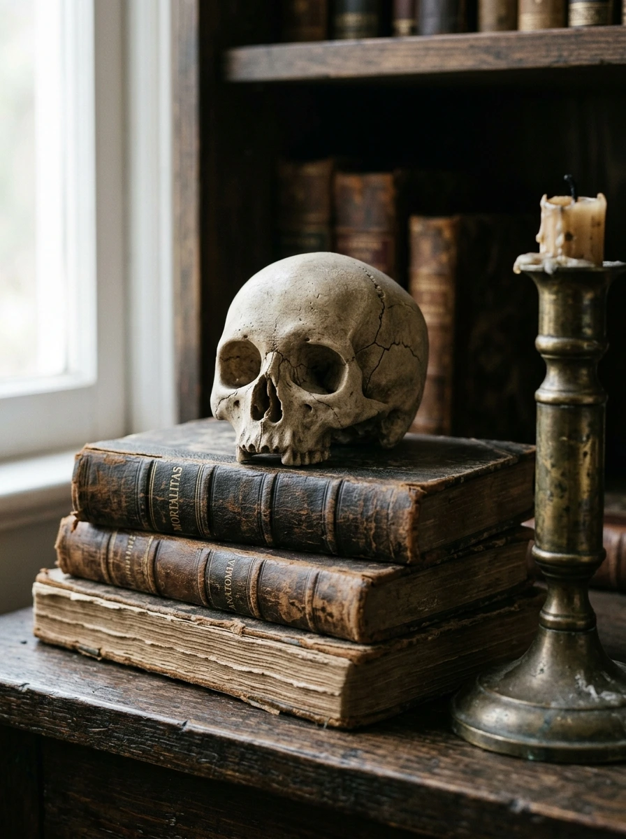 Skull Accents That Read as Sculpture for a Spooky Chic Bedroom (Provenance: Etsy and World Market)