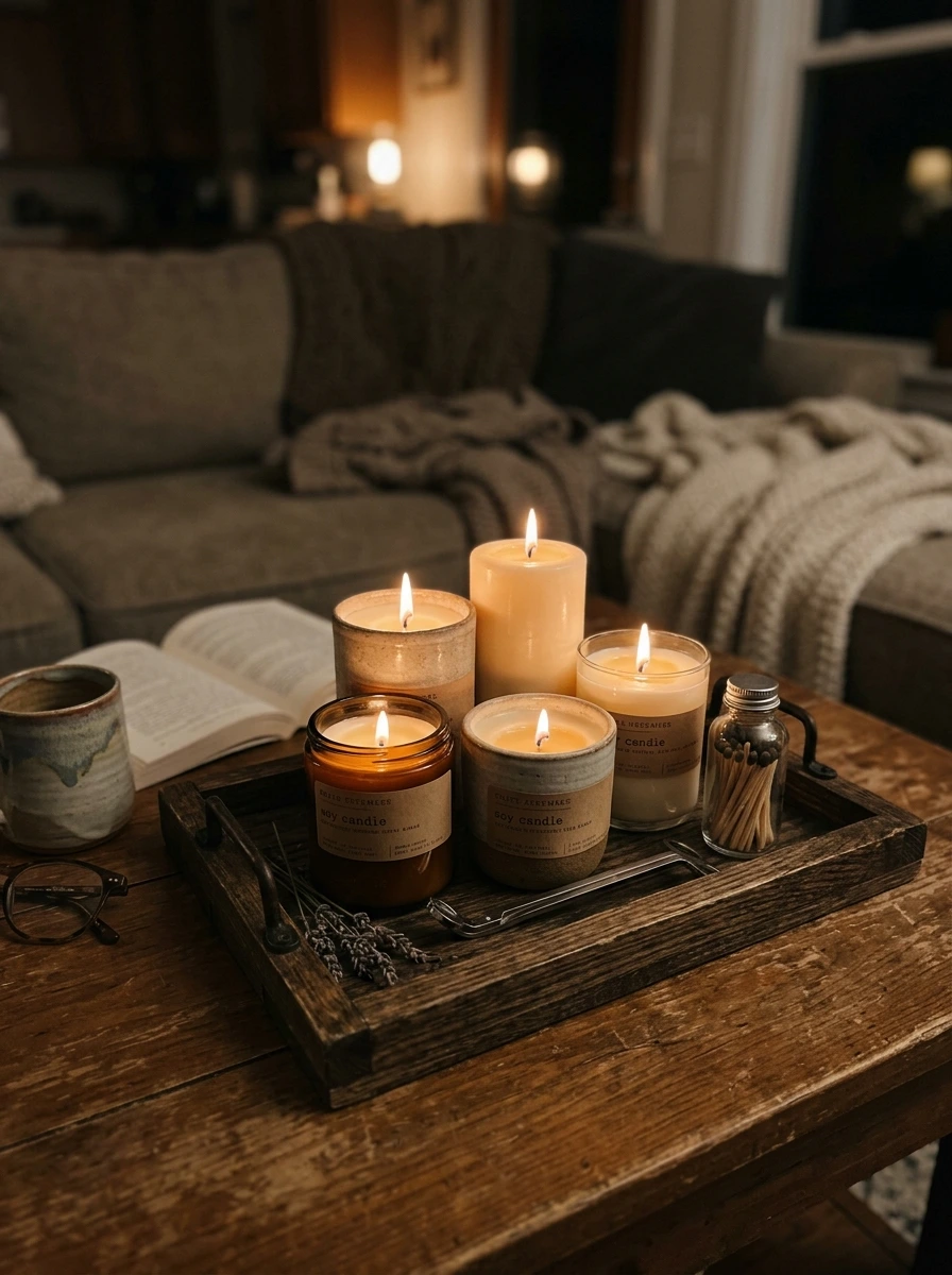 The Candle Arrangement That Gives a Warm Living Room Its Evening Mood