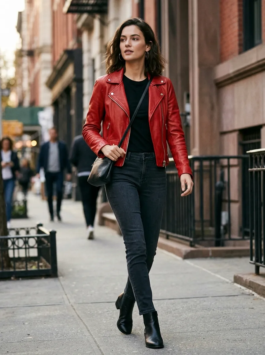 The Complete Red Leather Jacket Outfit