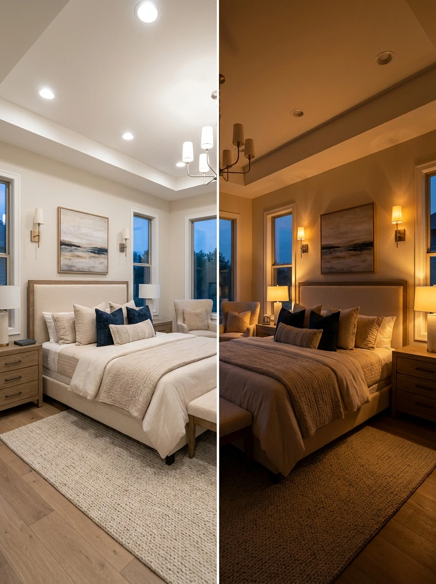 The Evening Transformation: Dimmer Switches in a Sophisticated Master Bedroom