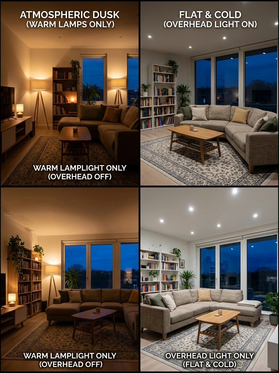 The Overhead Light That Stays On Is Why Your Living Room Warmth Disappears After Dark