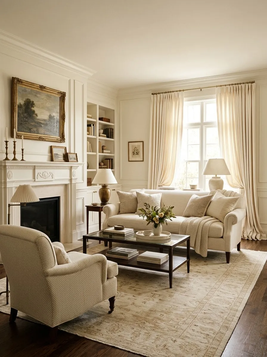 The Warm Neutral Traditional Living Room Ages the Way a Room Should