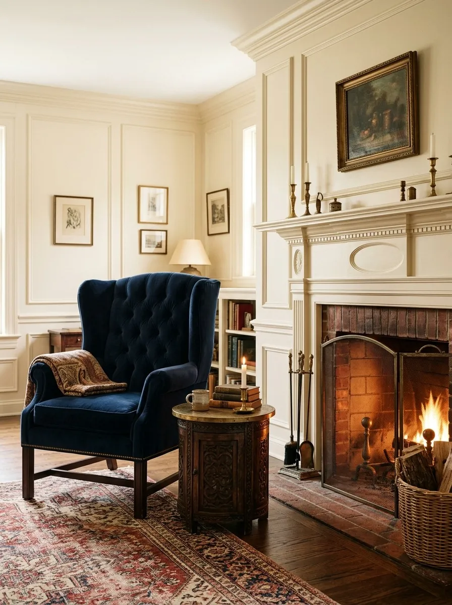 The Wingback Chair Has One Job in a Traditional Room, and Its Color Decides Whether It Does It