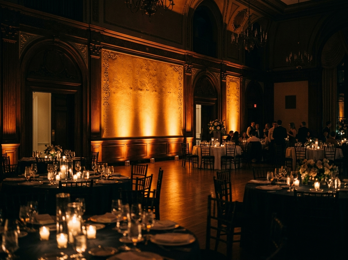 Wall Wash Cue: Warm Uplighting Along the Walls for Wedding Lighting Ideas