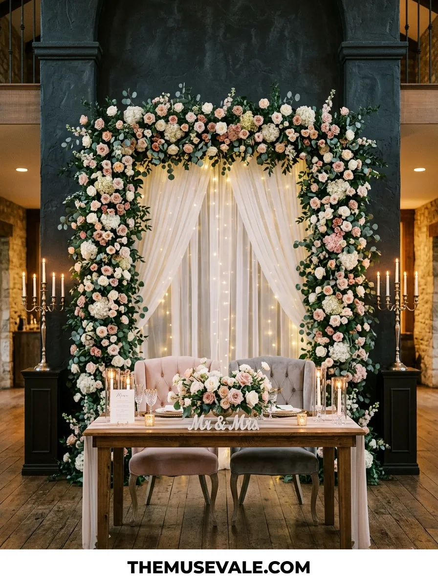 Wedding Decoration Ideas for a Sweetheart Table Backdrop (Call Time: Before Cocktail Hour)