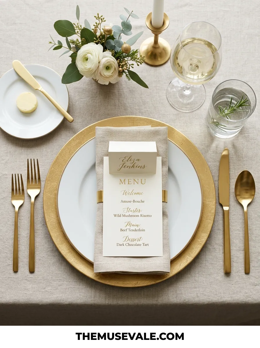 Wedding Place Settings in Layers: Chargers, Napkins, and Menus (Call Time: Day Before)