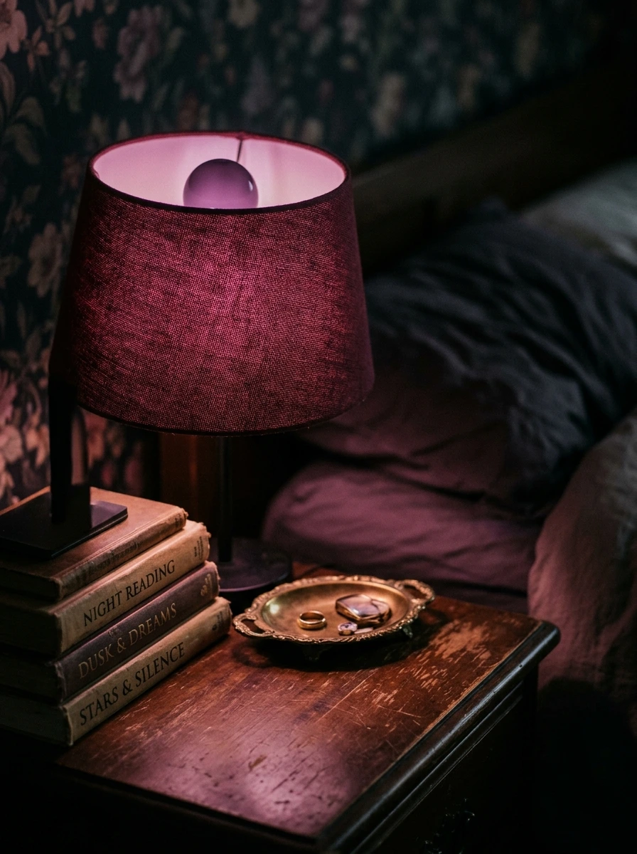 What I'd Bid On: Plum and Amber Bulbs and Dark Shades for Halloween Bedroom Lighting